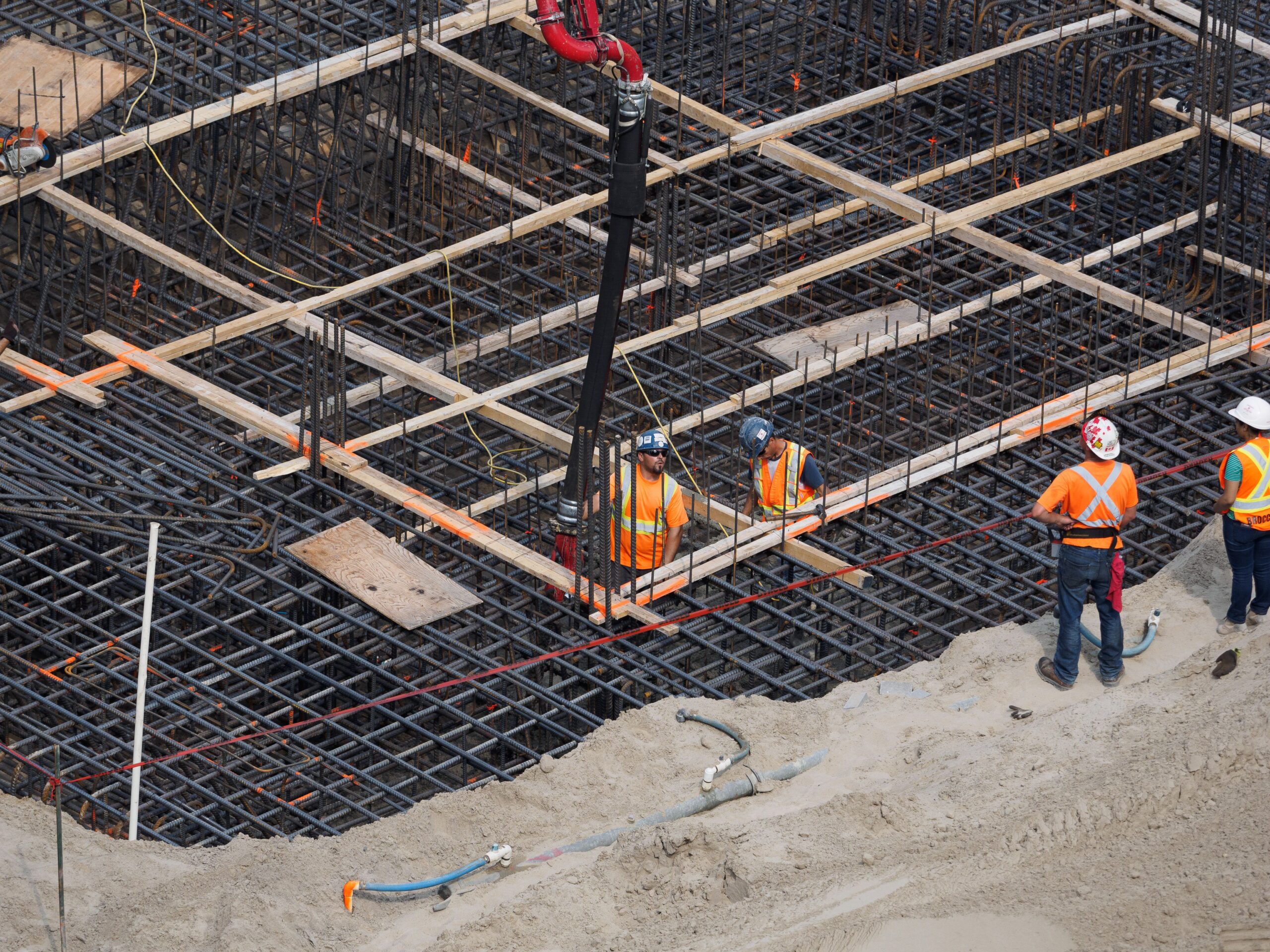 Active construction site with crews and equipment
